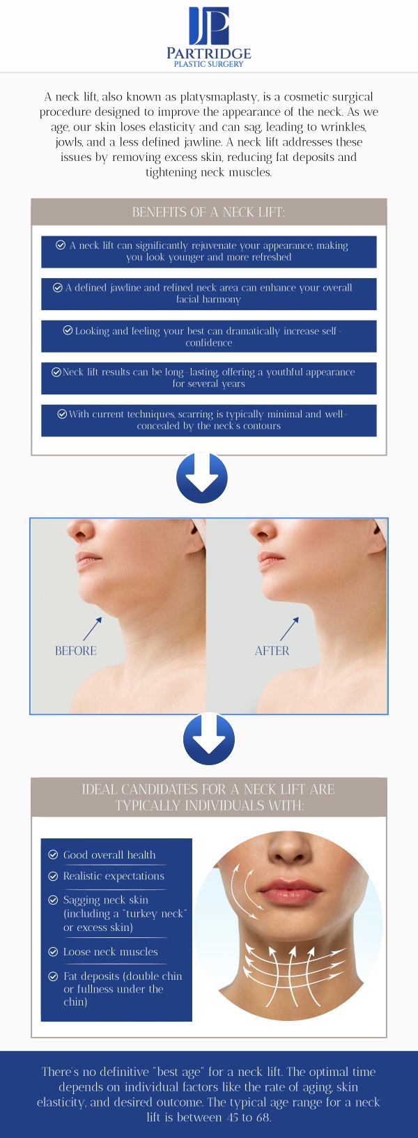 A neck lift is a cosmetic treatment used to maintain sagging, drooping skin of the lower face and remove additional fat to make the neck look more trim and youthful and to lessen the signs of aging. The neck lift focuses on the areas such as below the chin and above your collarbone. Dr. Joanna Partridge, MD a board-certified female plastic surgeon specializing in various techniques, offers neck lift surgery to give your neck a more contoured appearance. For more information, contact us today or schedule an appointment online. We have convenient locations to serve you in Princeton, NJ, and North Brunswick, NJ.