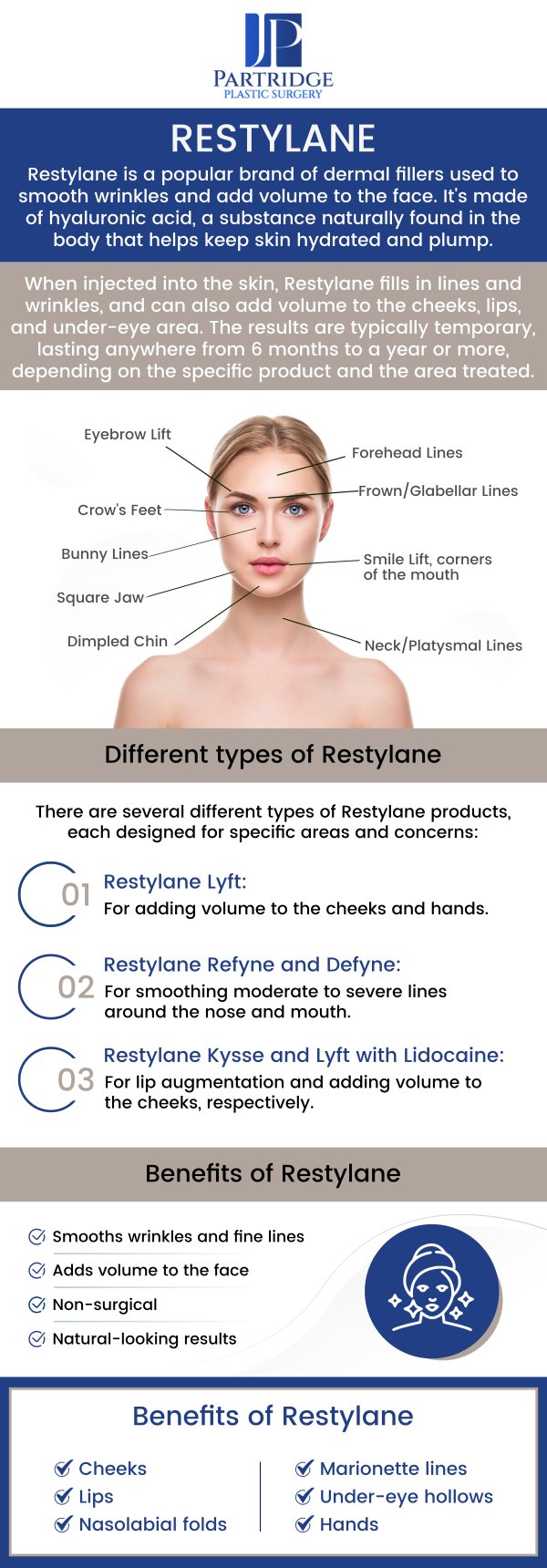 Restylane fillers are injectable treatments used to restore facial volume, smooth wrinkles, and enhance facial contours. Popular areas treated include lips, cheeks, and under-eye areas. Restylane fillers are minimally invasive with little downtime, making them a popular choice for facial rejuvenation. Board-certified female plastic surgeon Dr. Joanna Partridge, MD at Partridge Plastic Surgery offers affordable Restylane filler treatments. For more information, contact us today or schedule an appointment online. We have convenient locations to serve you in Princeton, NJ, and North Brunswick, NJ. Restylane fillers are injectable treatments used to restore facial volume, smooth wrinkles, and enhance facial contours. Popular areas treated include lips, cheeks, and under-eye areas. Restylane fillers are minimally invasive with little downtime, making them a popular choice for facial rejuvenation. Board-certified female plastic surgeon Dr. Joanna Partridge, MD at Partridge Plastic Surgery offers affordable Restylane filler treatments. For more information, contact us today or schedule an appointment online. We have convenient locations to serve you in Princeton, NJ, and North Brunswick, NJ.